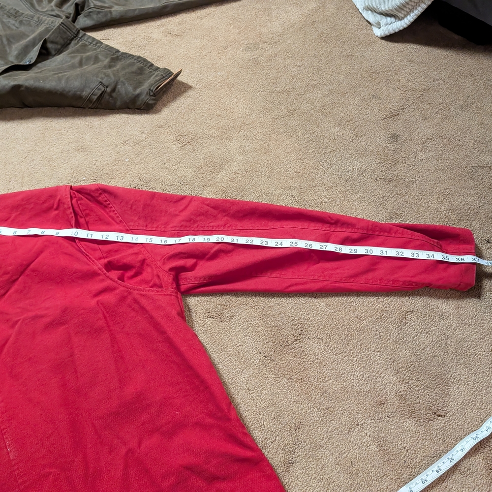 Lands End Vintage Red Canvas Chore Coat with Leather Collar - Picture 14 of 16